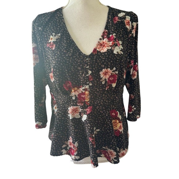 Torrid Womens Top Peplum Chablis Corset Back Floral Black Red Plus Size 00 - Picture 2 of 8